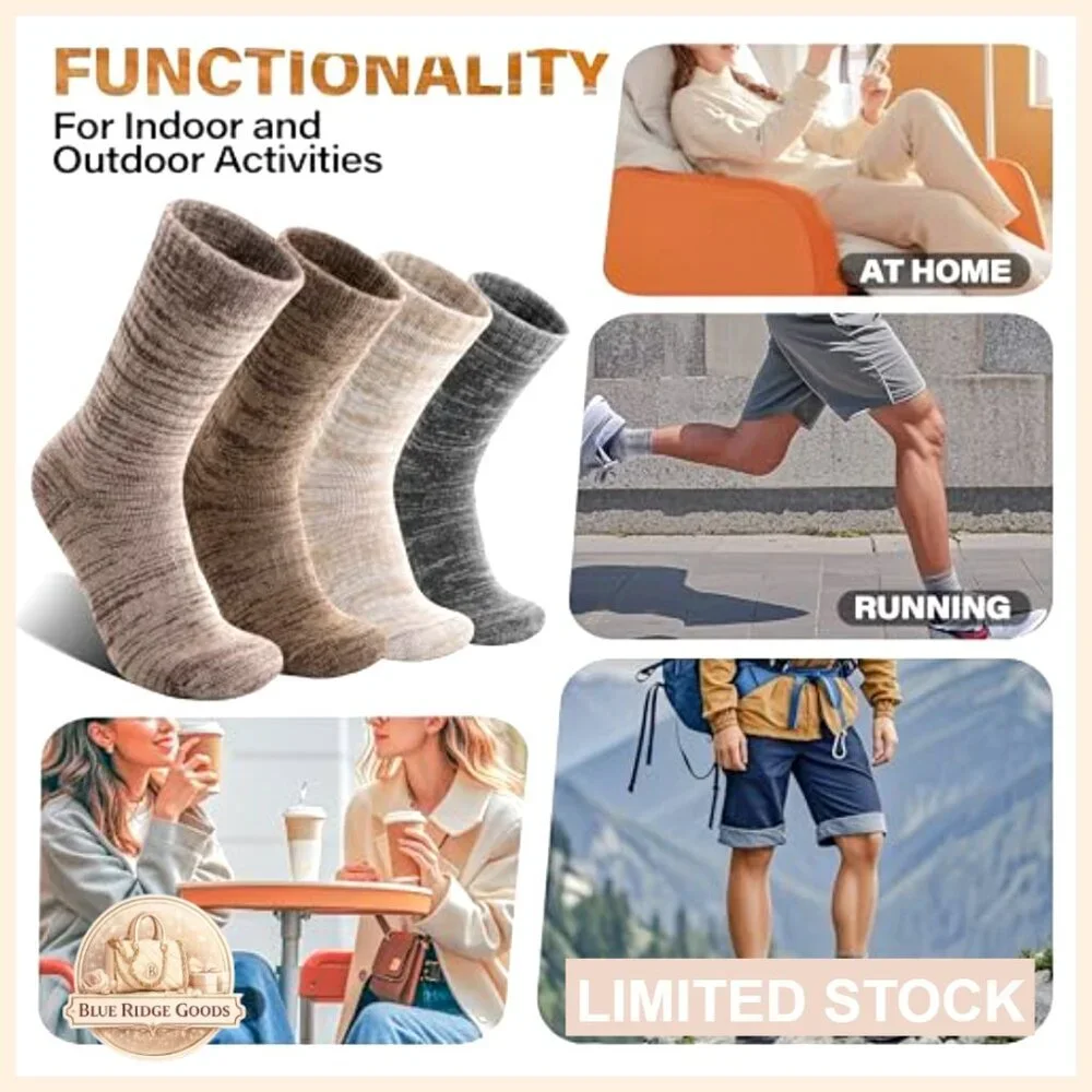Merino Wool Hiking Socks Thermal Thick Winter Crew Cushioning Work Unisex